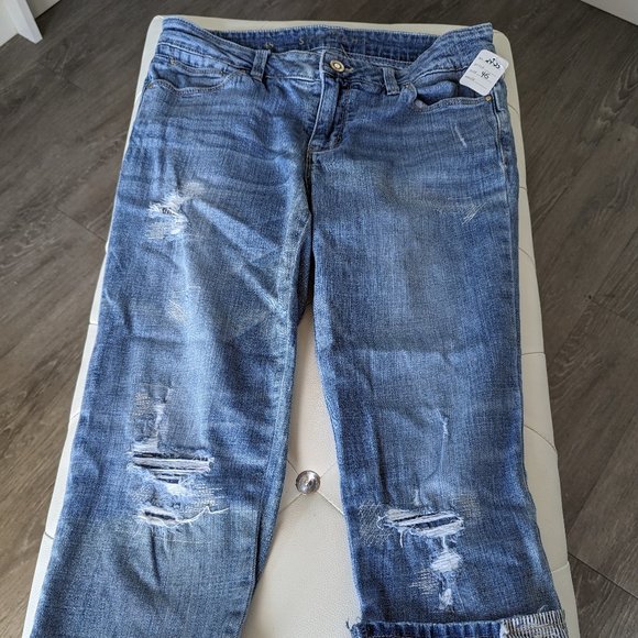 #201 WHBM Jeans Size 4S - Straight Capri Pants - Black & White Stripes Cuff - Picture 3 of 11